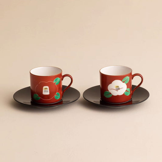 Red and White Camellia Coffee Cup and Saucer - Zoho Gama