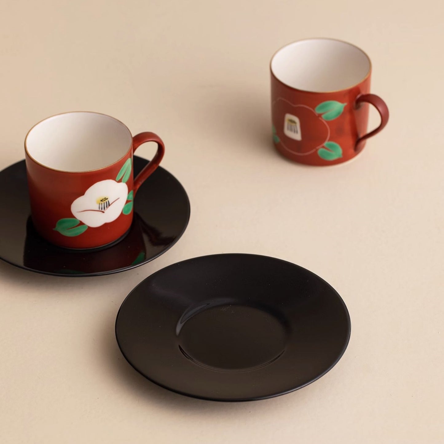 Red and White Camellia Coffee Cup and Saucer - Zoho Gama